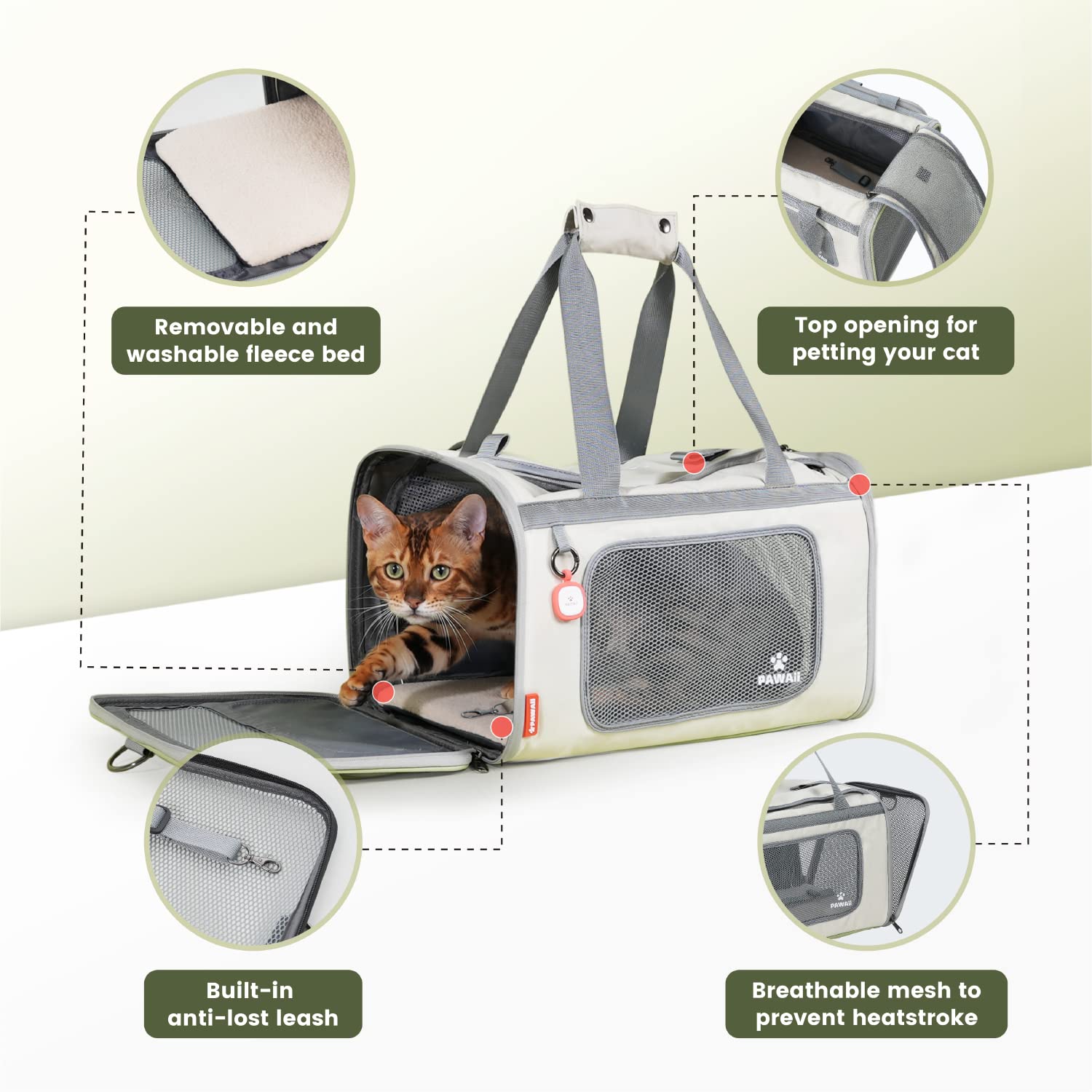Pawaii Cat Carrier with ID Tag, TSA Airline Approved Soft Sided Bag