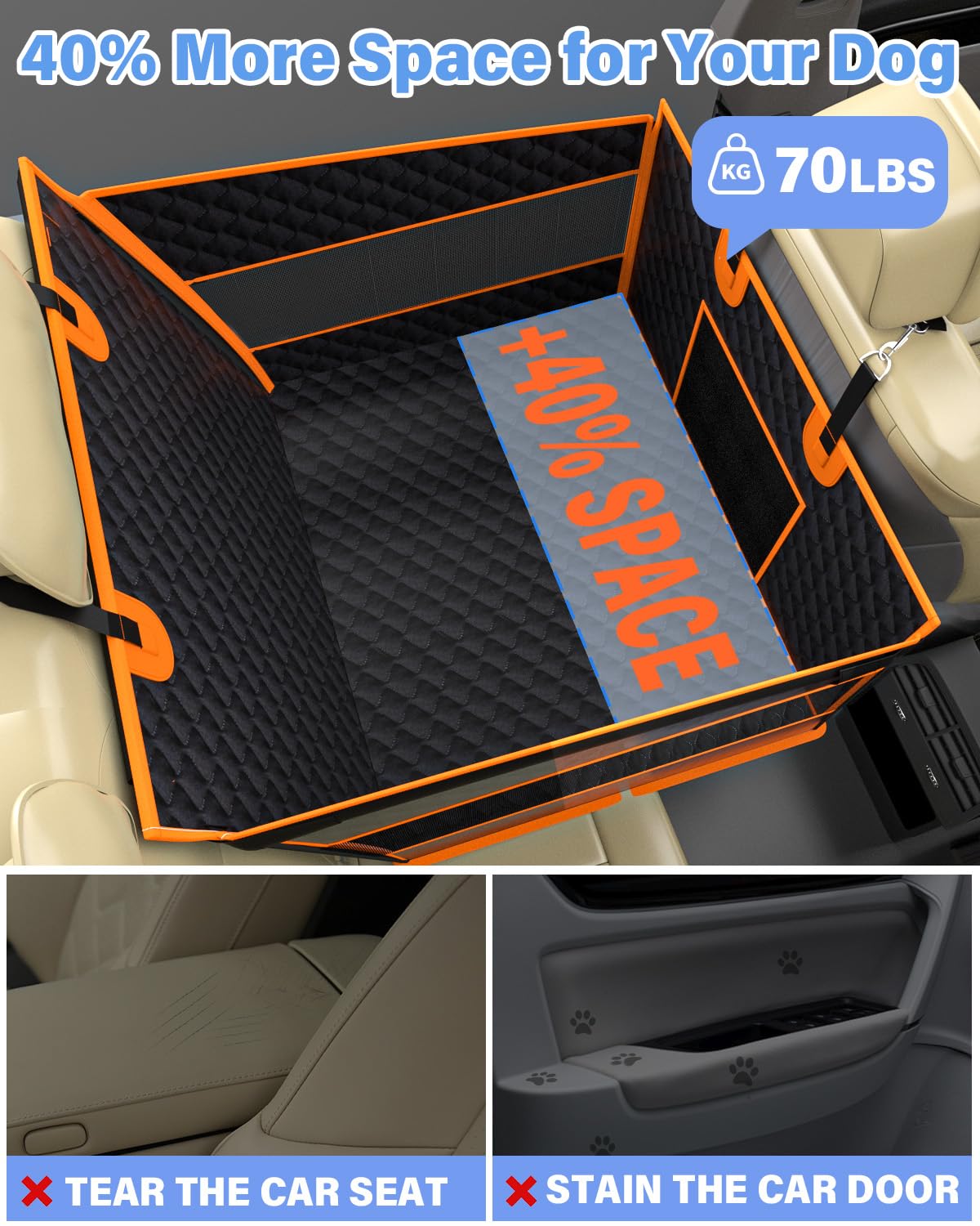 Instraella Dog Car Seat for Large Dogs, Half Back Seat Extender Seat
