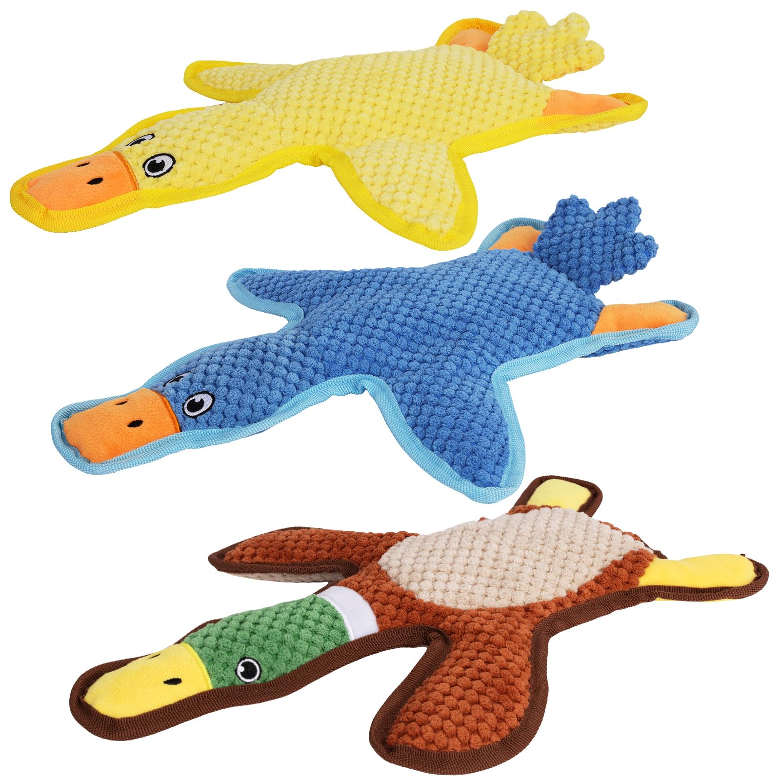 Eneston Dog Toys 3-Pack Cute Duck Shapes Puppy Toys No-Stuffing Chew