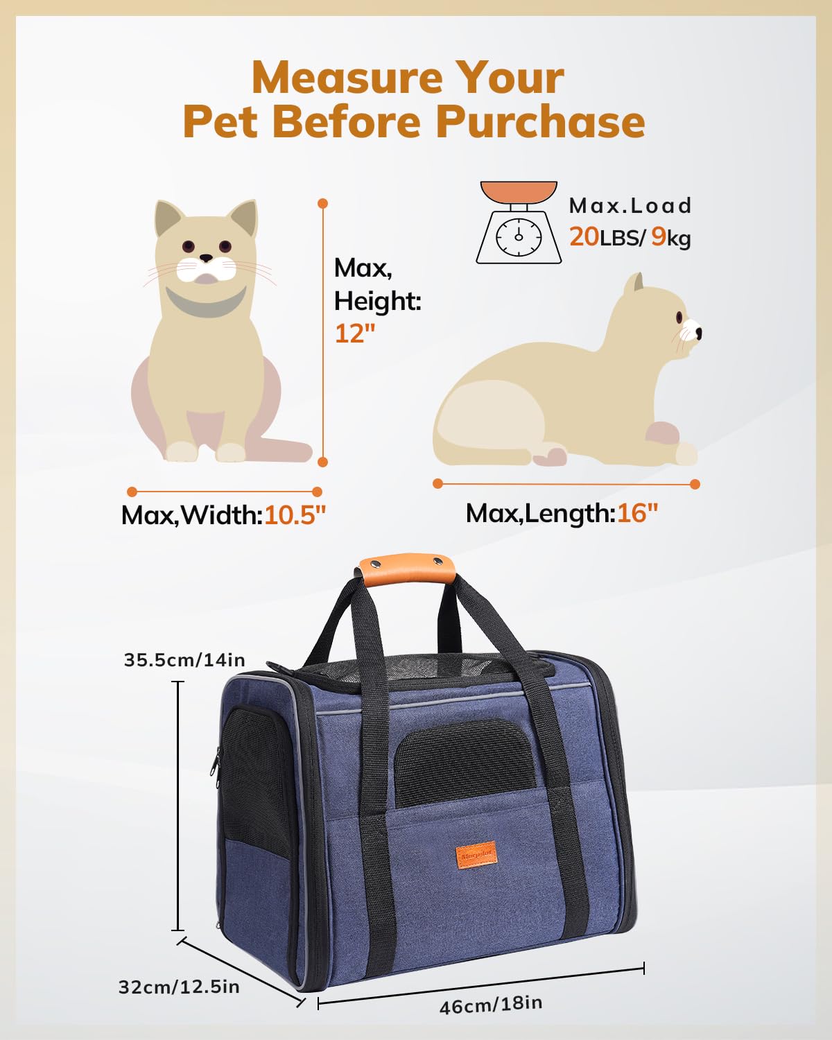 Morpilot Pet Travel Carrier Bag, Soft-Sided Dog Carrier Cat Carrier