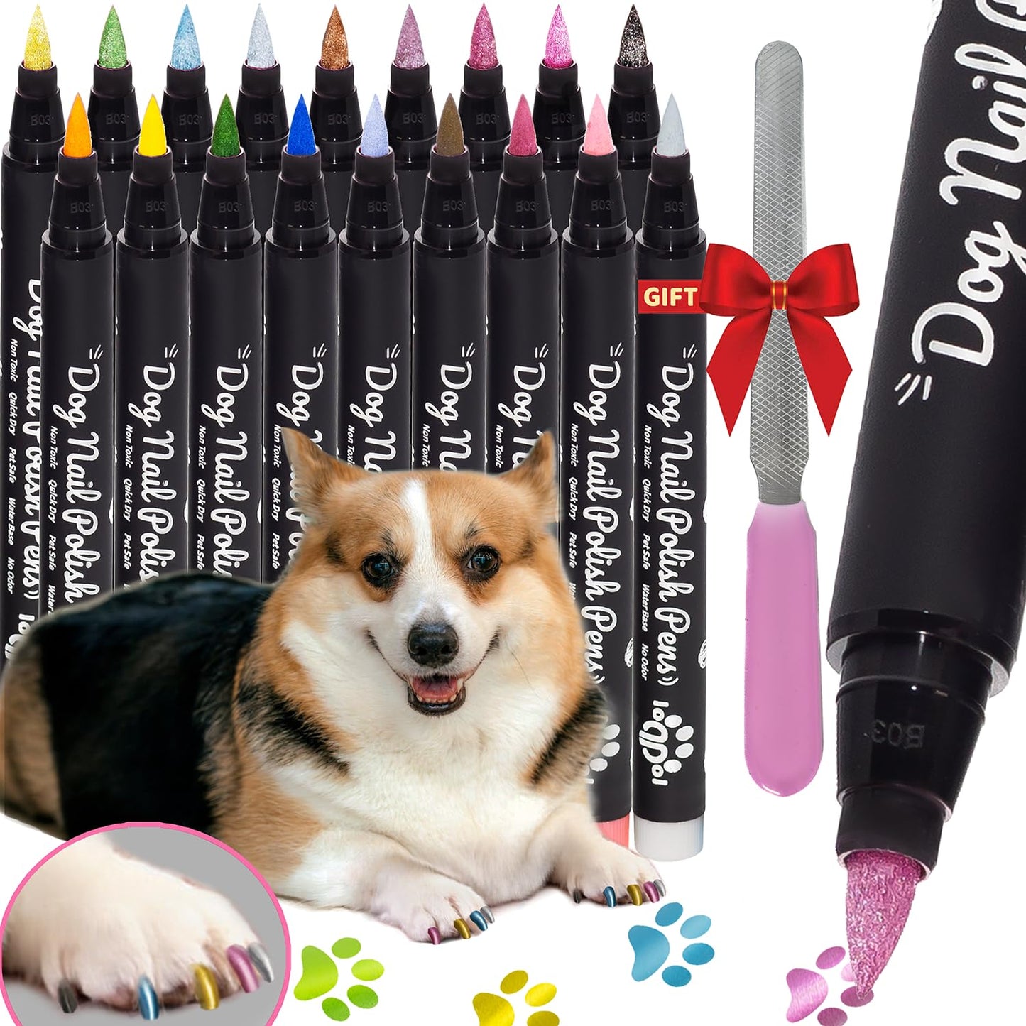 loqpol 18 Metallic Matte Colors Dog Nail Polish Pens Quick Dry