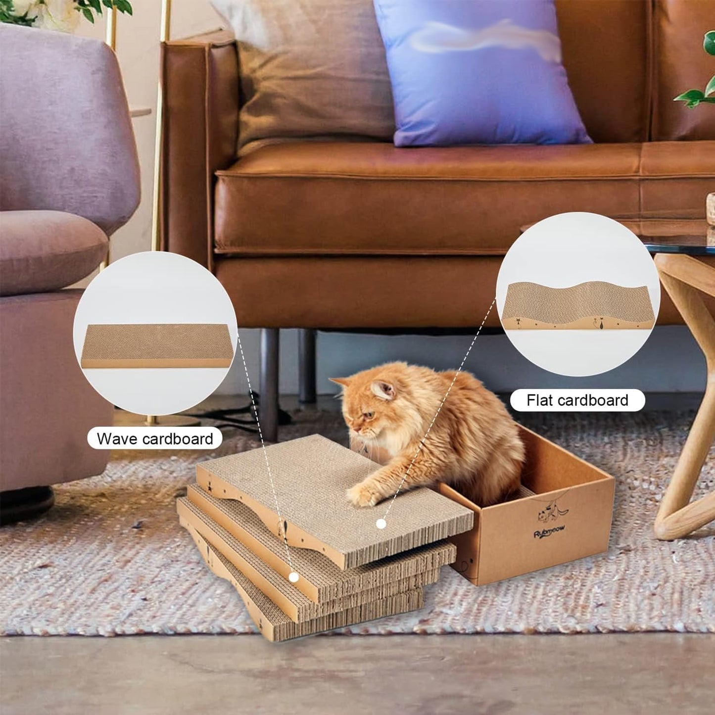 RUBMEOW Cat Scratcher Cardboard Scratch Pad Box for Indoor Pad