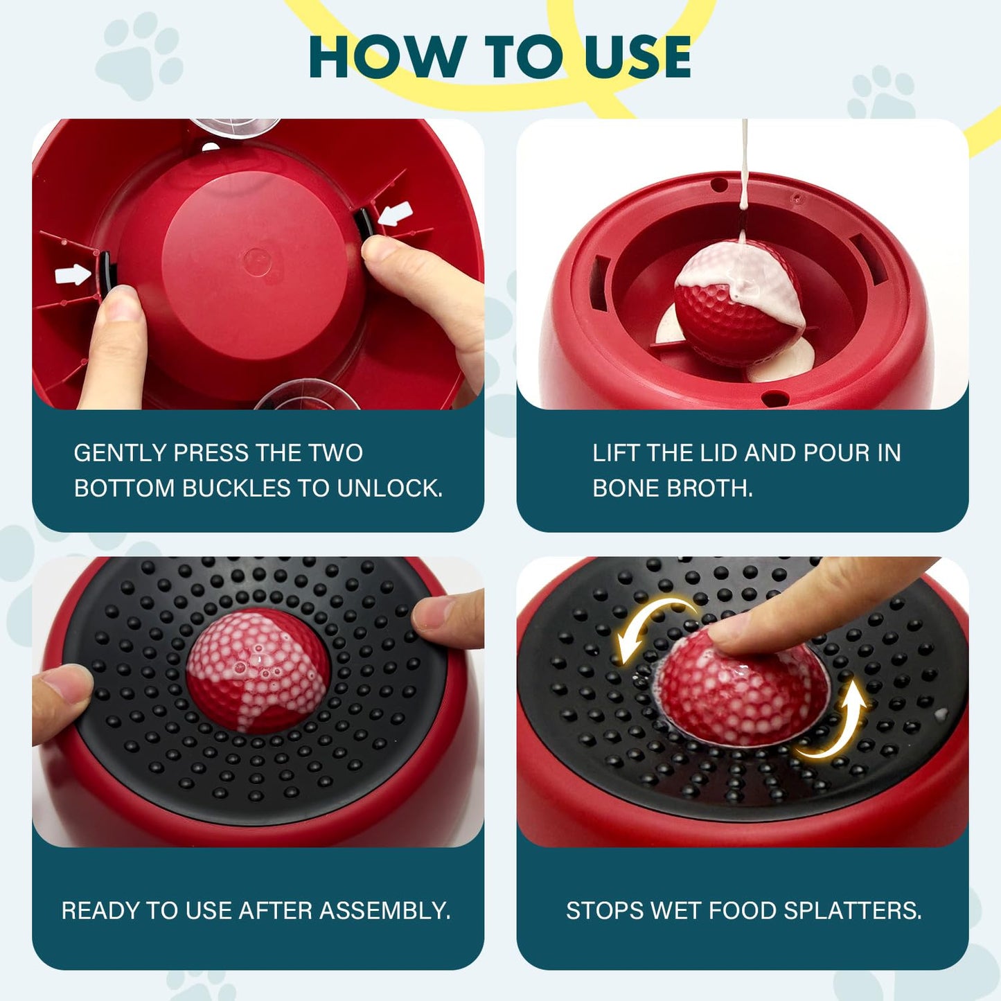 Rolling Ball Dog Lick Bowl, Slow Feeder Dog Bowls, Non-Slip Bowl
