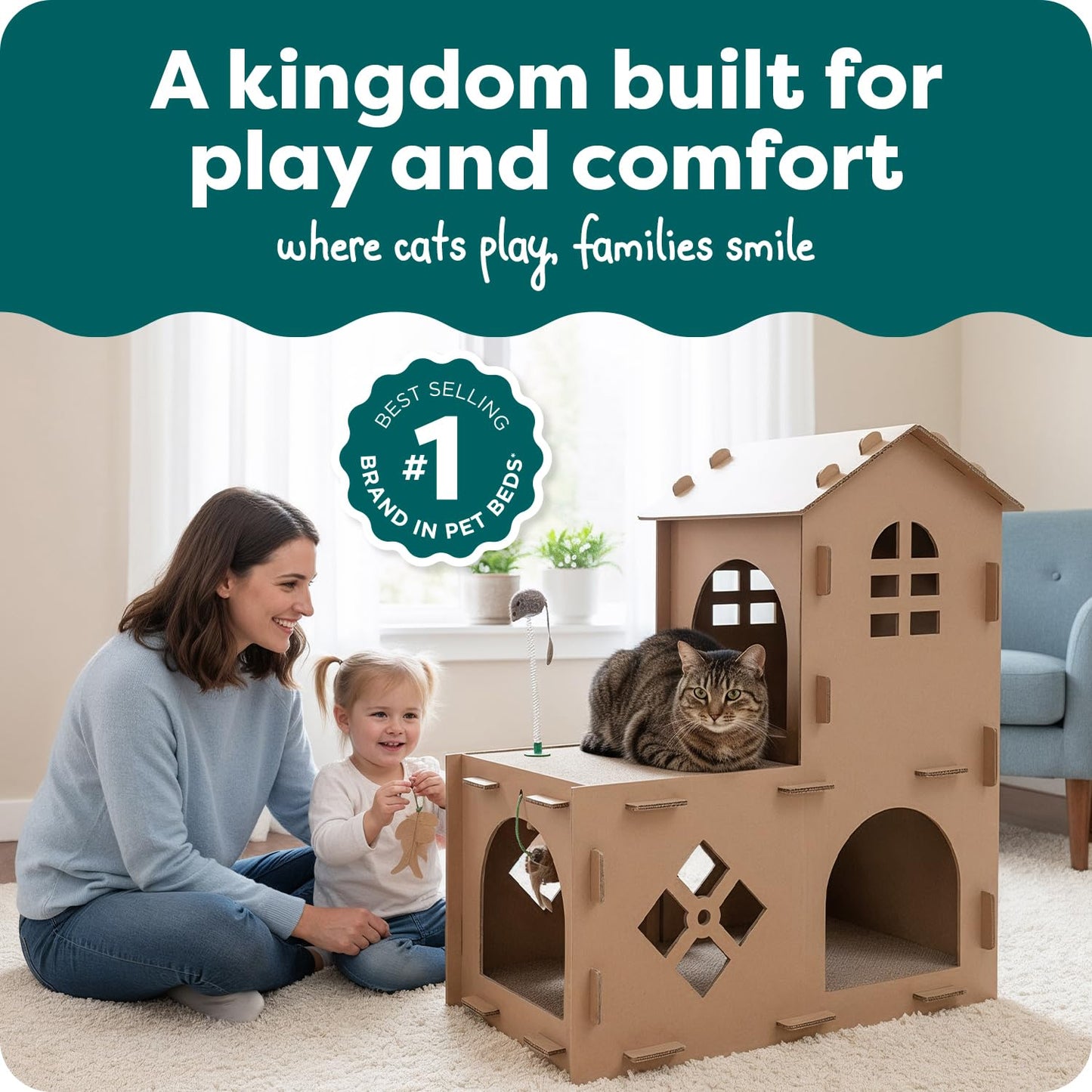 FurHaven Farmhouse Multi-Level Cardboard Cat House for Indoor House