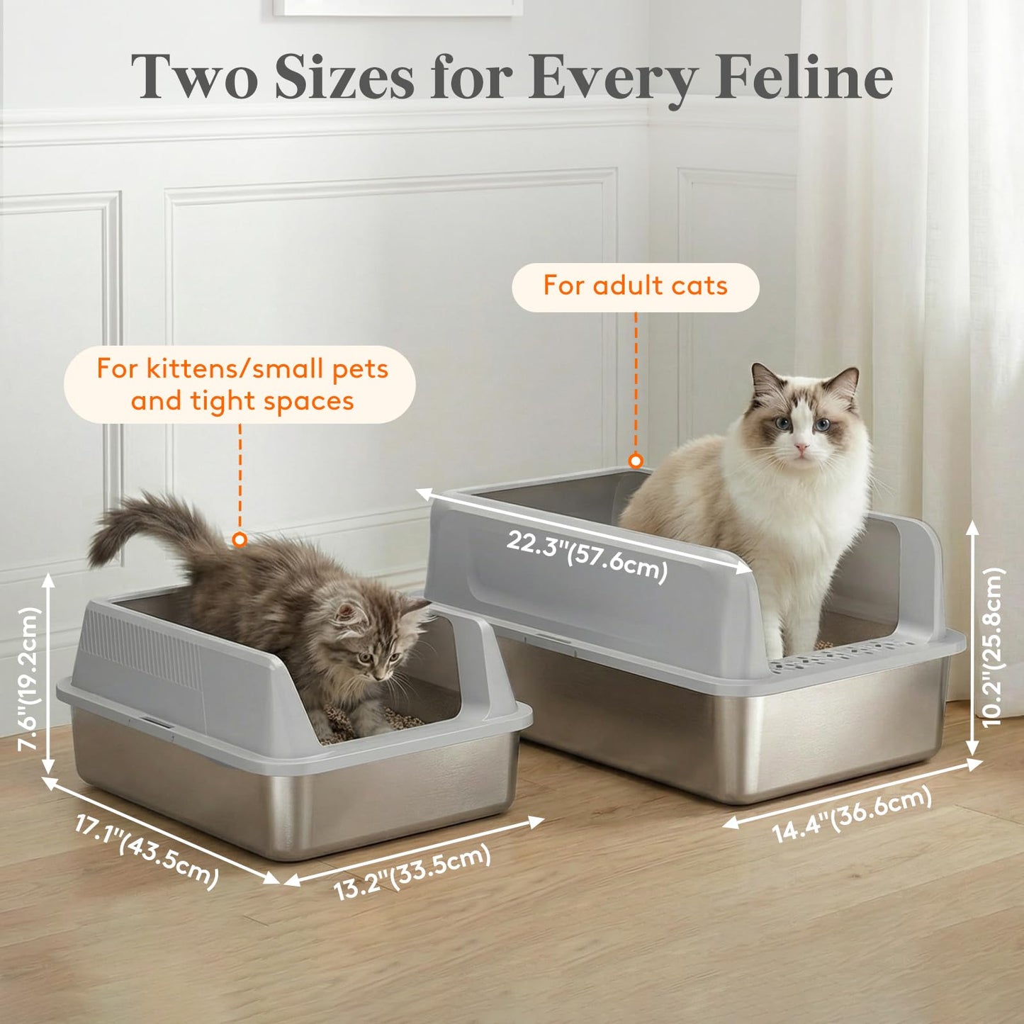 Lifewit Stainless Steel Litter Box for Kitty, Metal Cat Litter Tray