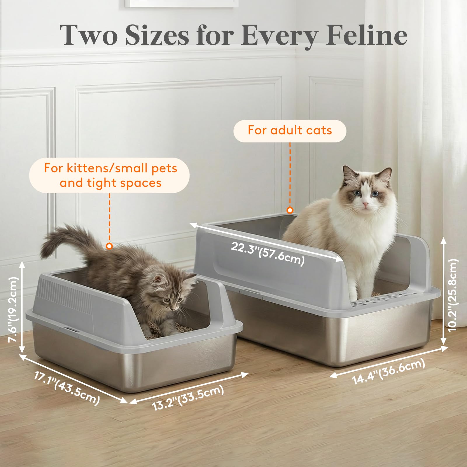 Lifewit Stainless Steel Litter Box for Kitty, Metal Cat Litter Tray