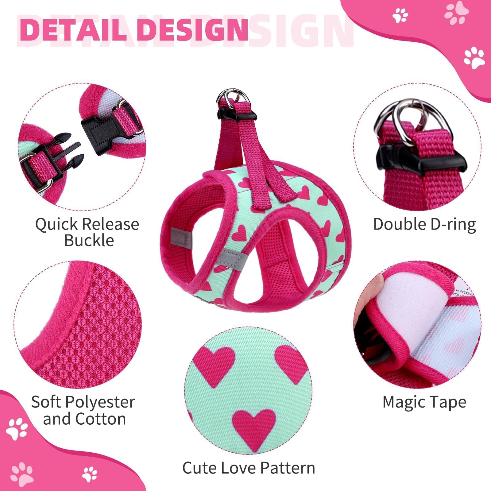 KOOLTAIL Valentines Dog Harness and Leash Set