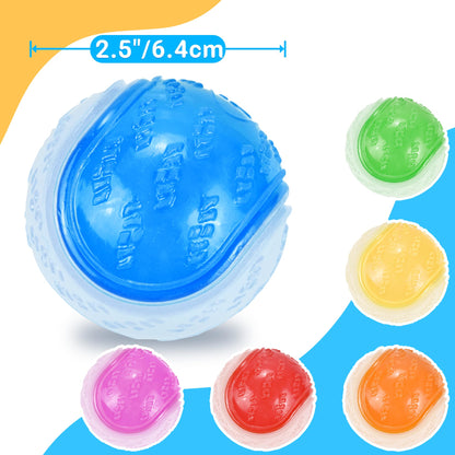 LECHONG Glow Dog Ball, 2.5” Squeaky Dog Toy Ball, Dog Rubber Ball Toys
