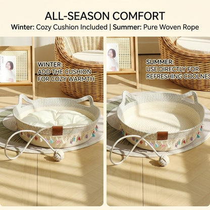 Pbed Large Cat Bed Basket Round Cotton Rope Woven,Cat Bed for Ball