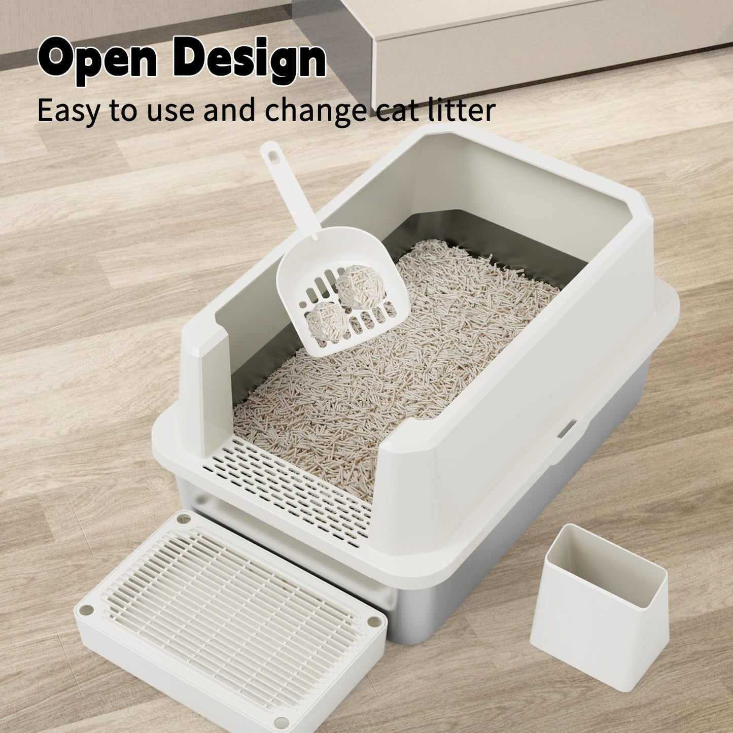 RIZZARI Open Cat Litter Box: Large Stainless Steel Litter Pan Litter
