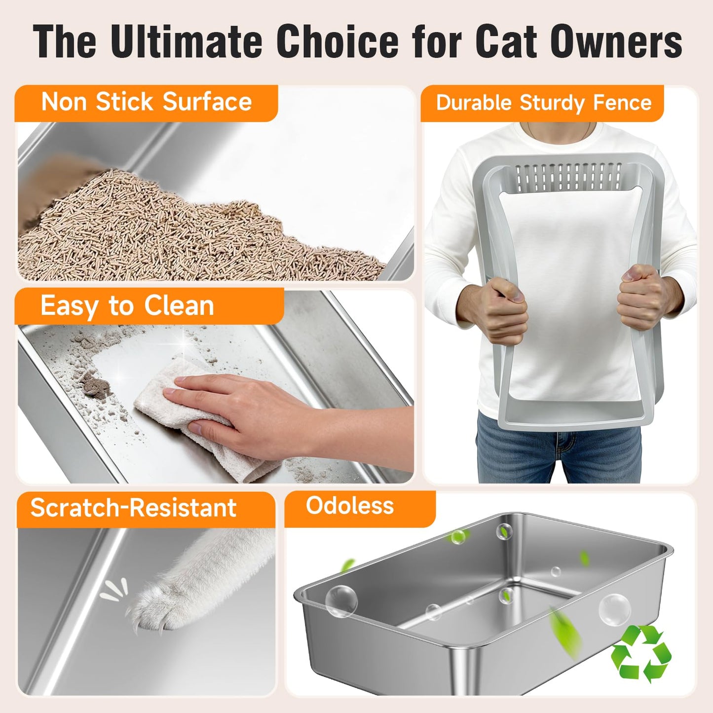 2PACK Stainless Steel Cat Litter Boxes, XL Large Metal Litter Box