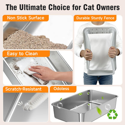 2PACK Stainless Steel Cat Litter Boxes, XL Large Metal Litter Box