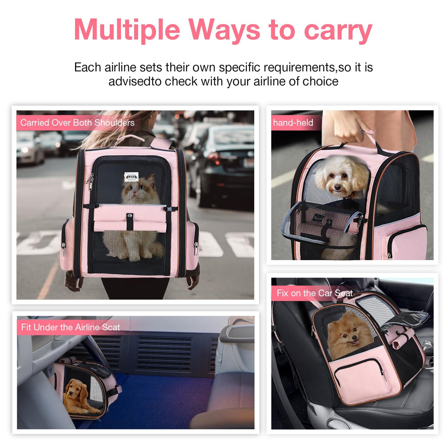 Lekebobor Large Cat Backpack Carrier Expandable Foldable Pet Carrier