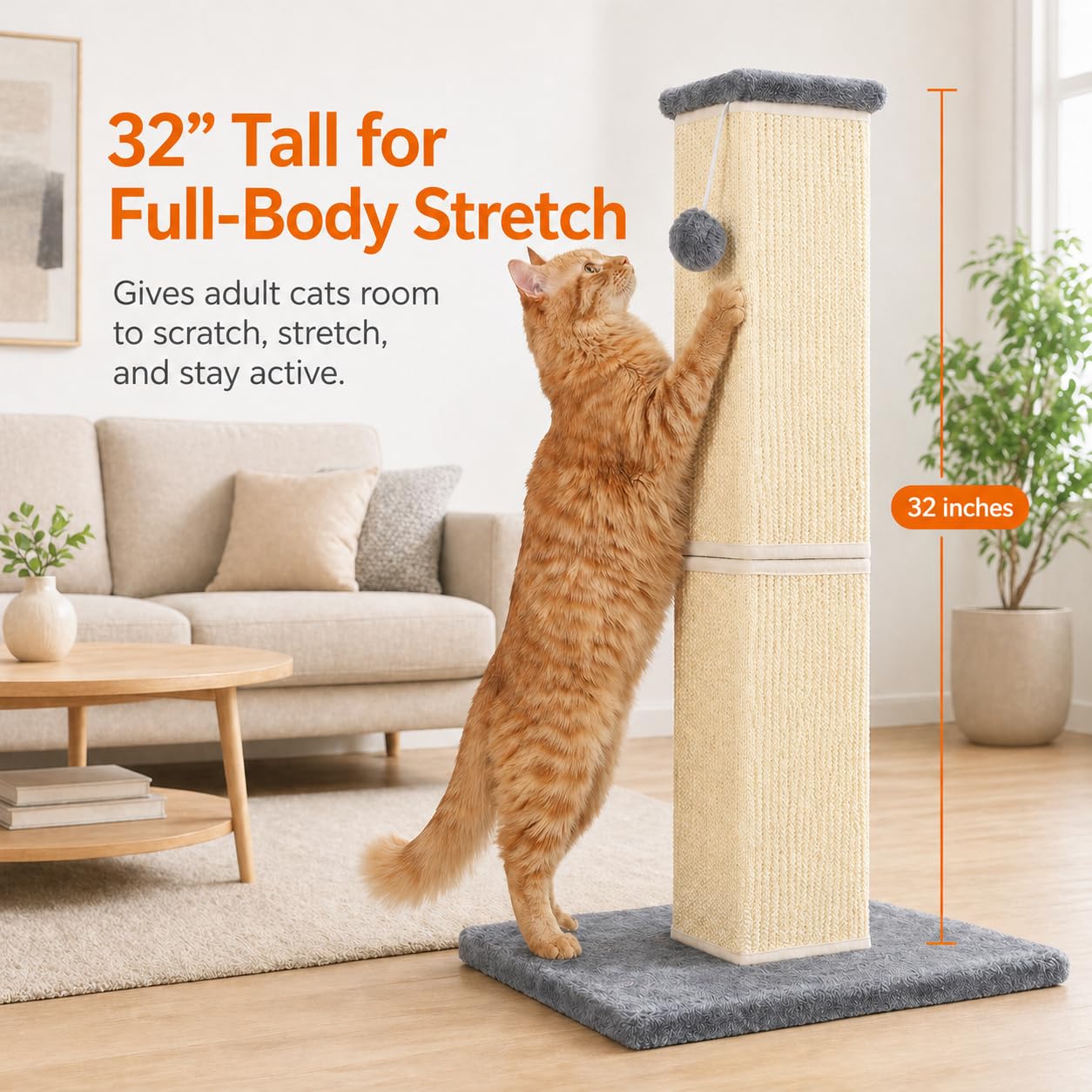 YULOYI 32" Tall Cat Scratching Post for Large Indoor Cats Scratcher