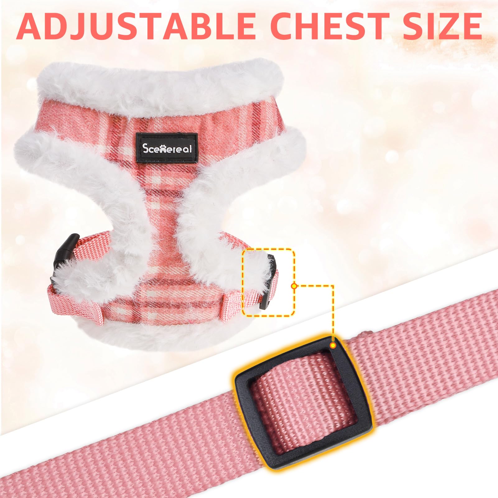 SCENEREAL Small Dog Harness Collar and Leash Set, Mesh Plush No Collar