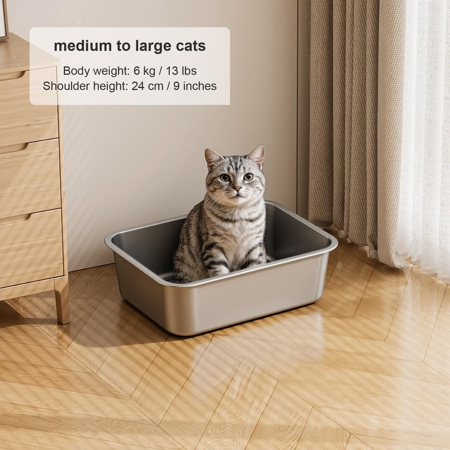 Idymere Stainless Steel Litter Box with High Sided, Metal Cat Litter