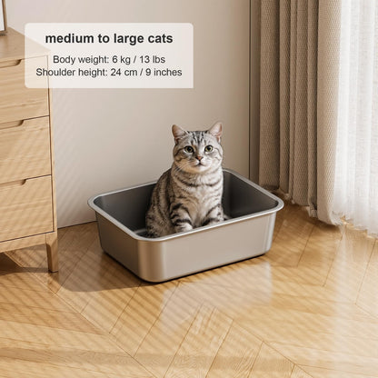 Idymere Stainless Steel Litter Box with High Sided, Metal Cat Litter