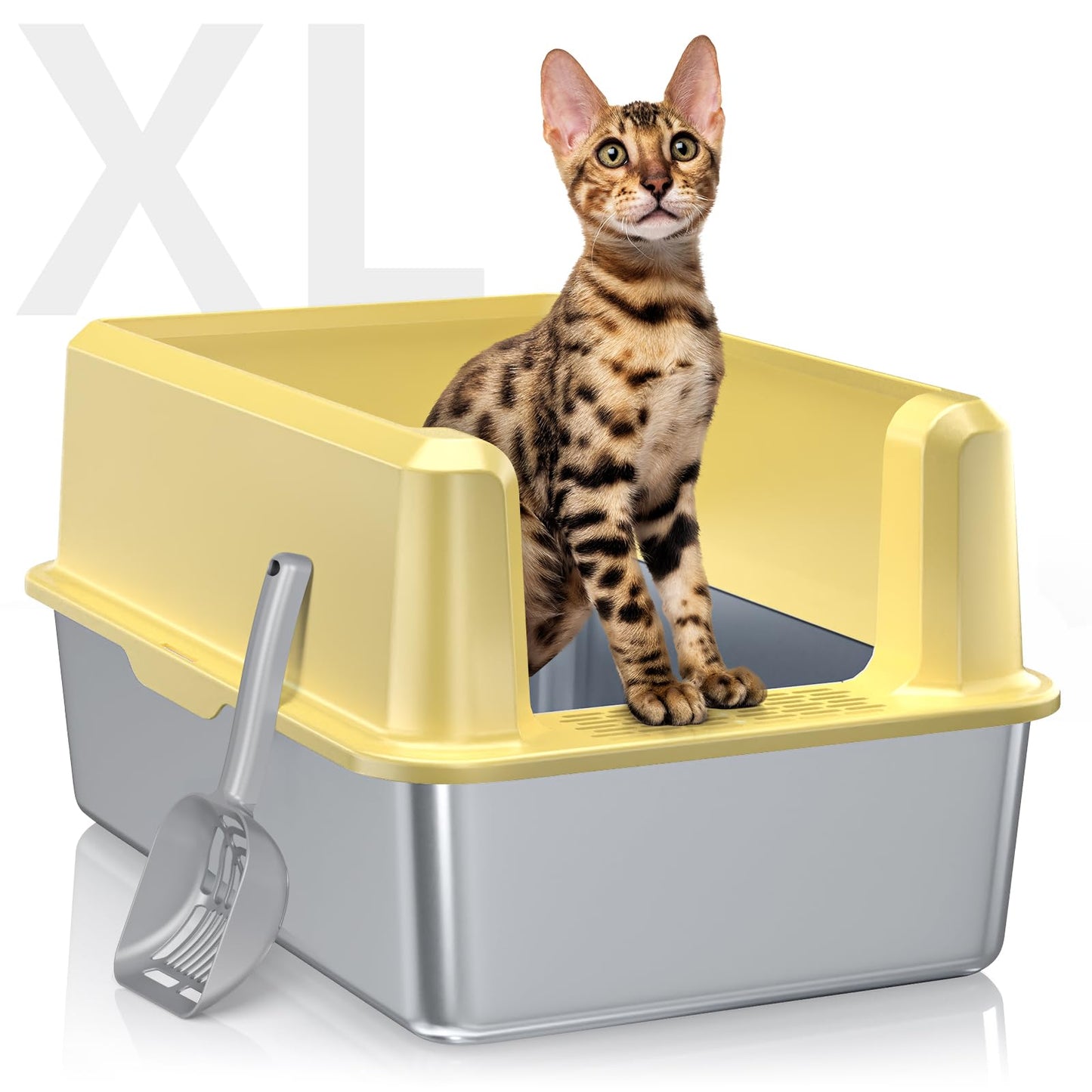 Stainless Steel Litter Box with High Side, XXL Extra Large Cat Litter