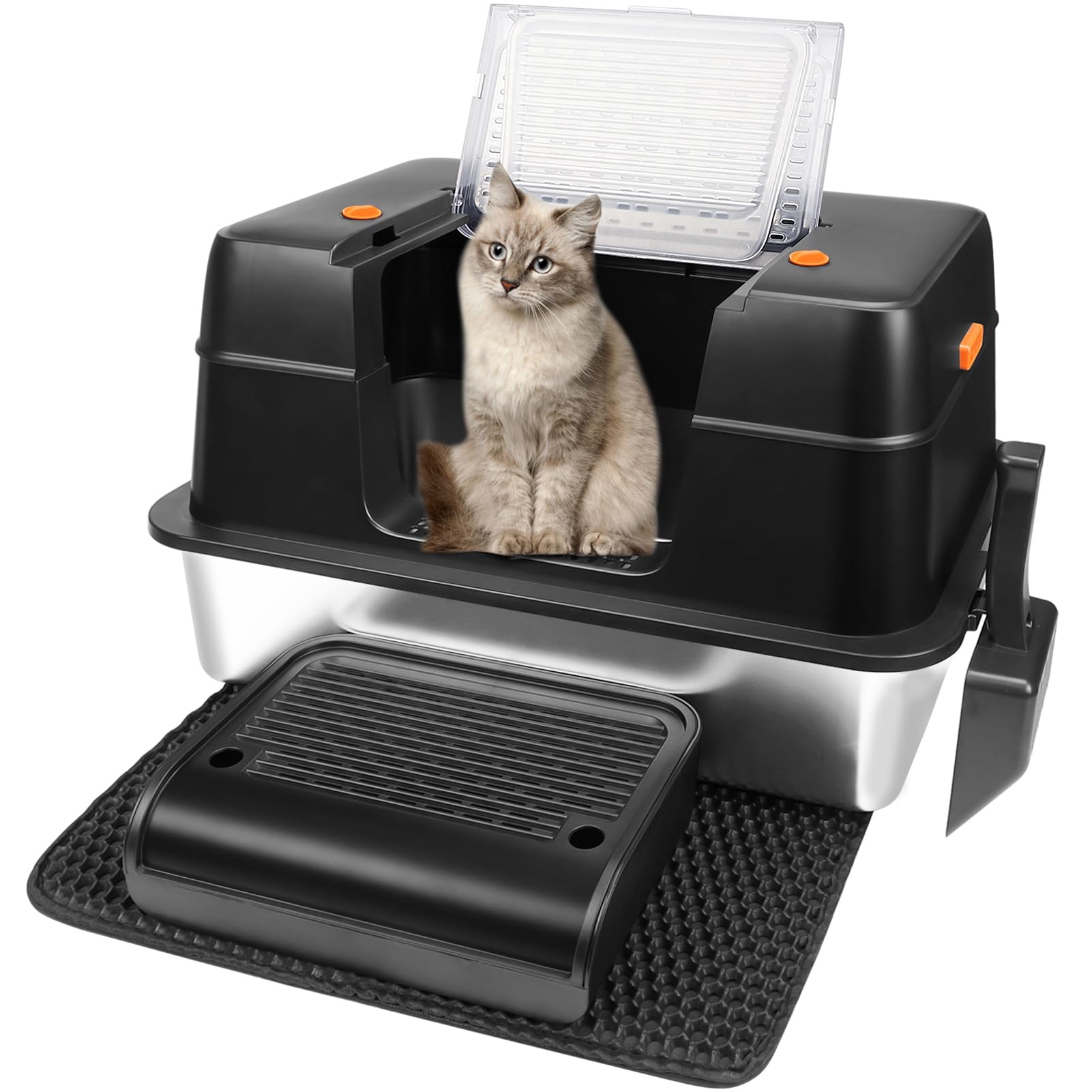 Vivifying Stainless Steel Litter Box, XL Side Entry Extra Large Litter