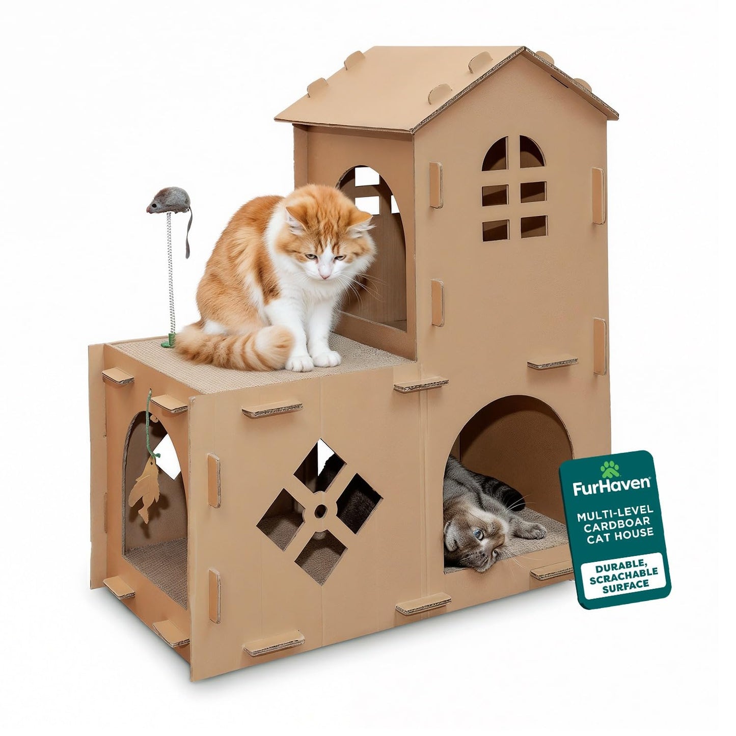 FurHaven Farmhouse Multi-Level Cardboard Cat House for Indoor House