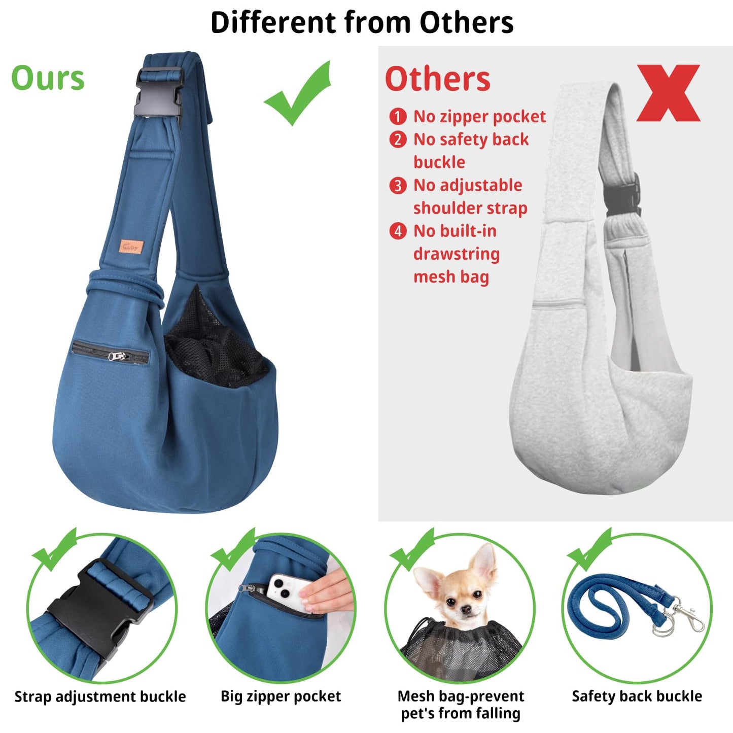 CUBY Dog and Cat Sling Carrier Small Dog Carrier Sling with Adjust Bag