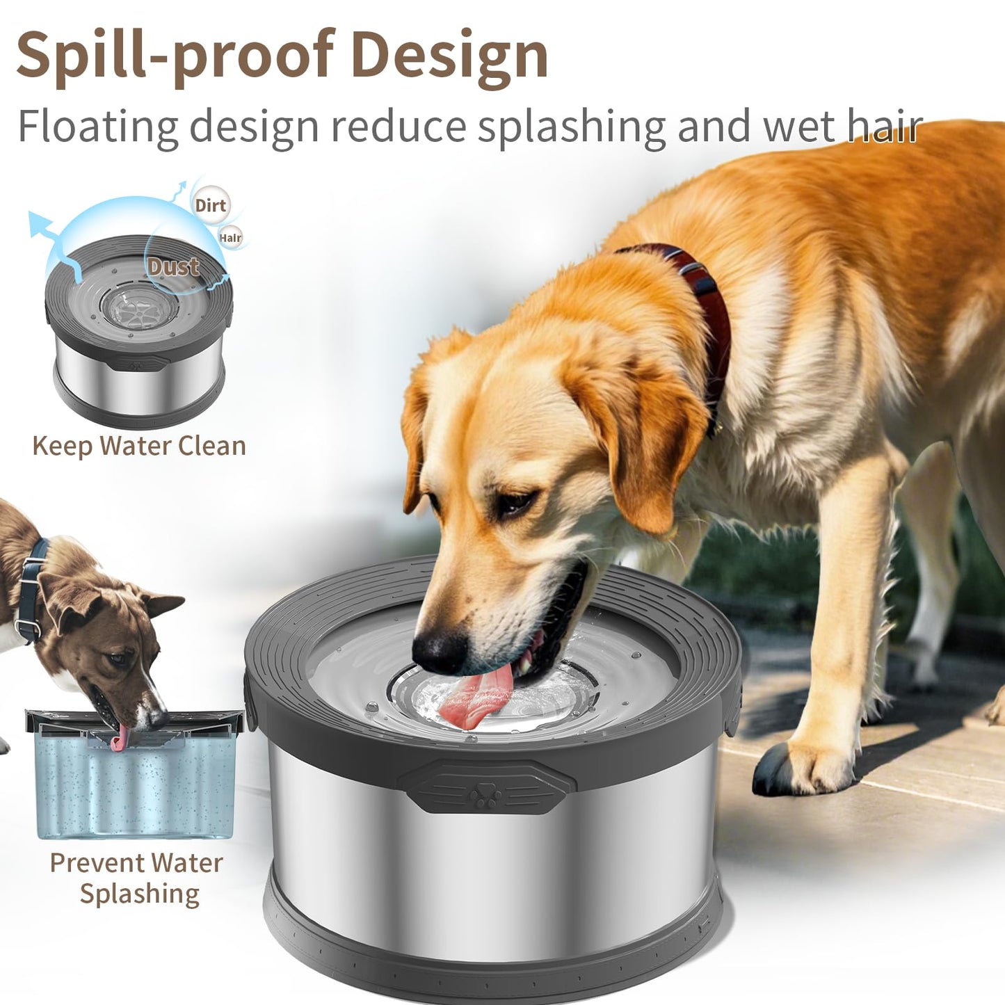 Dog Water Bowl No Spill Super Large Capacity Stainless Steel No Bowl