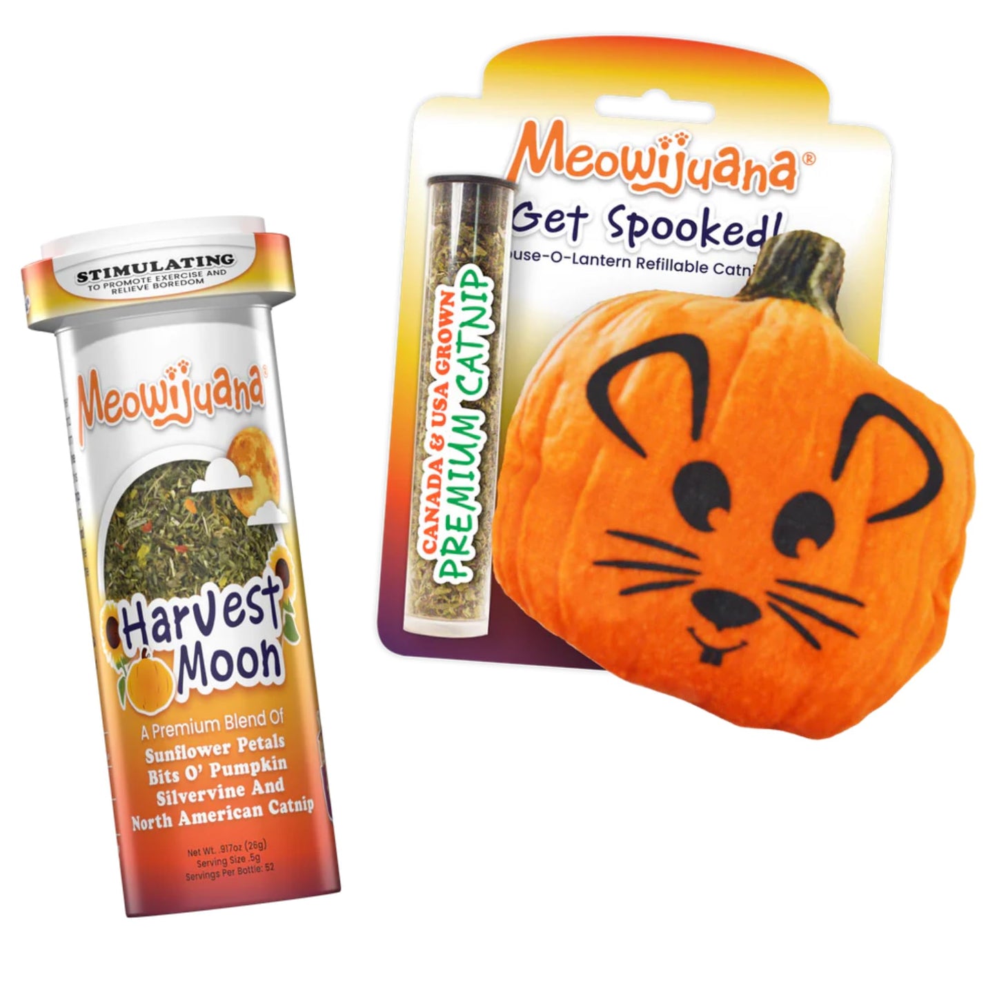 Meowijuana Get Spooked Bundle, Pumpkin Refillable Toy and Catnip