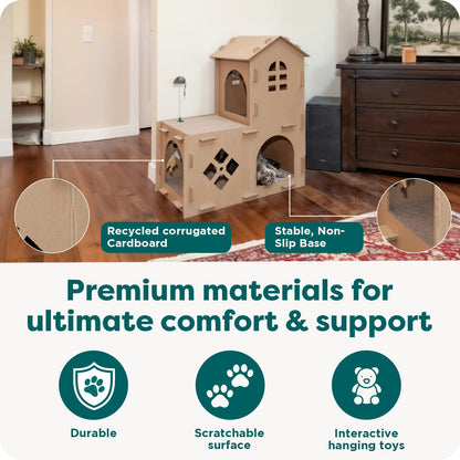 FurHaven Farmhouse Multi-Level Cardboard Cat House for Indoor House