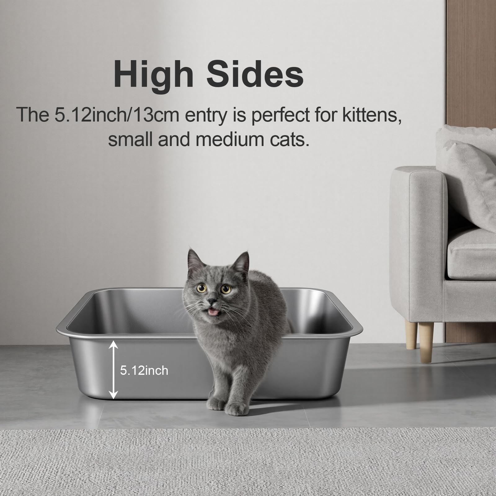 Idymere Stainless Steel Litter Box with High Sided, Metal Cat Litter