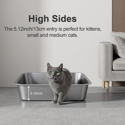 Idymere Stainless Steel Litter Box with High Sided, Metal Cat Litter