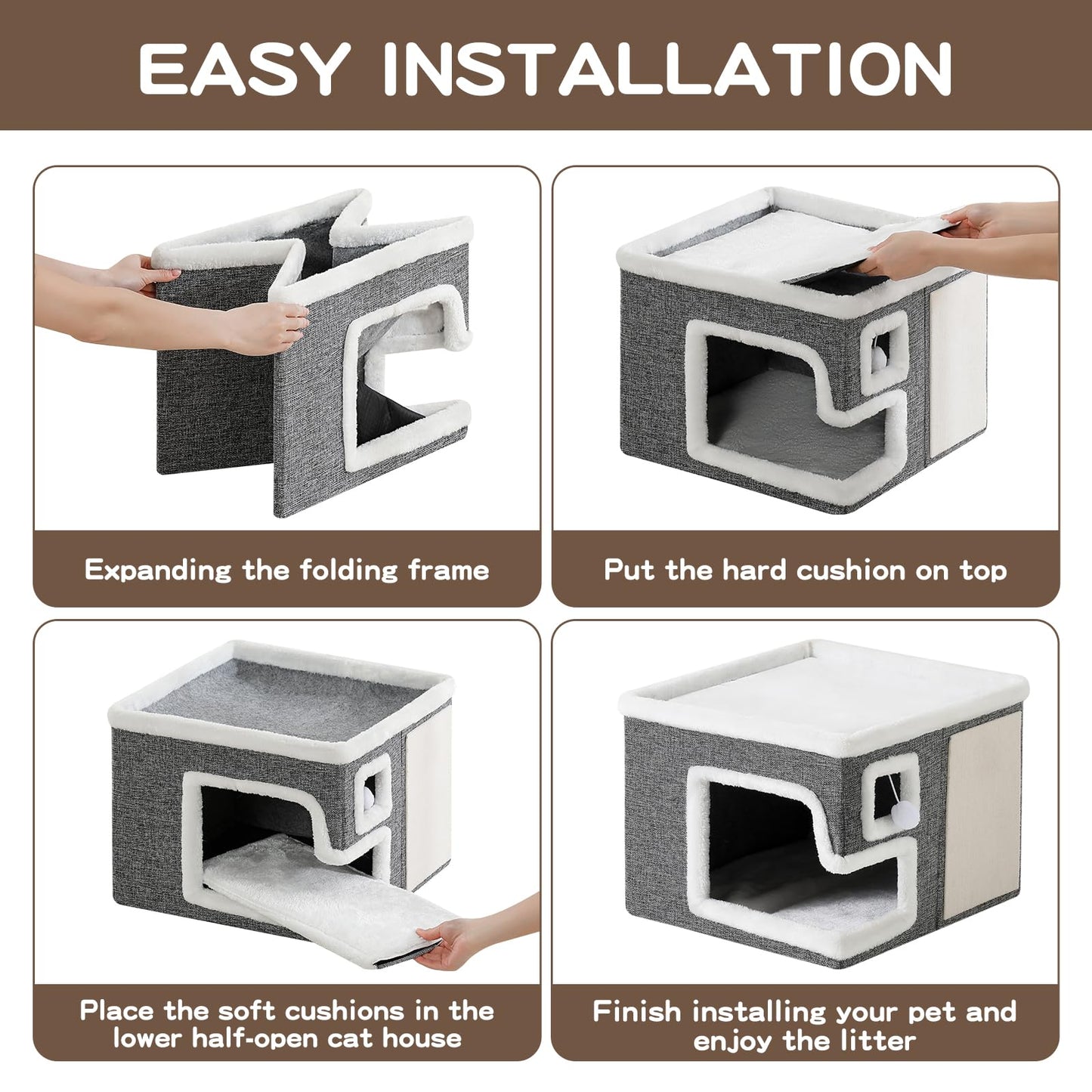 Crispedia Cat Houses for Indoor Cats, Covered Cave Bed with Bed