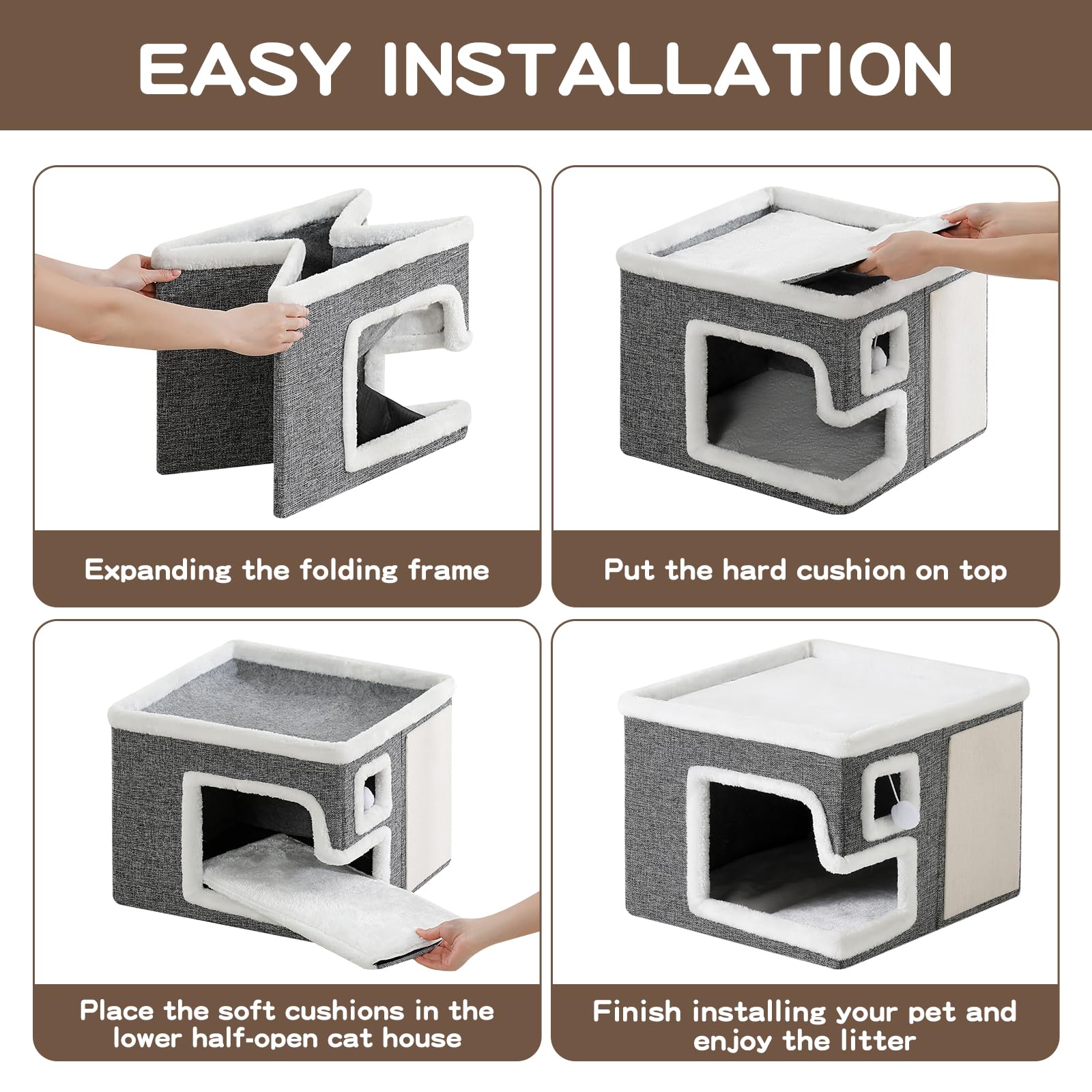 Crispedia Cat Houses for Indoor Cats, Covered Cave Bed with Bed