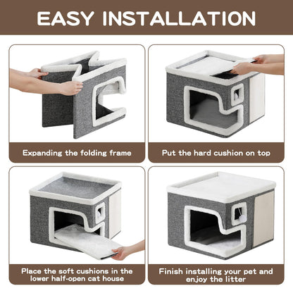 Crispedia Cat Houses for Indoor Cats, Covered Cave Bed with Bed