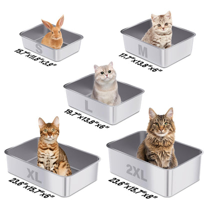 Stainless Steel Litter Box, x13. x6" Medium to Large Metal Litter Box