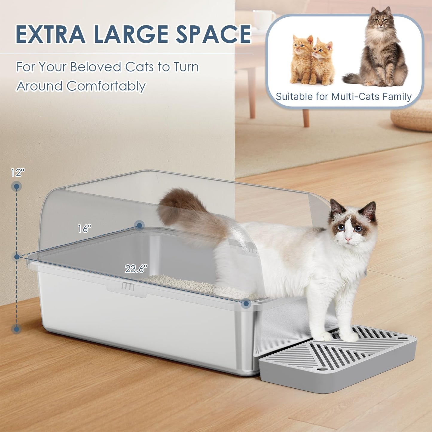 2 Pack XL Stainless Steel Litter Box Enclosure with Lid, Tray