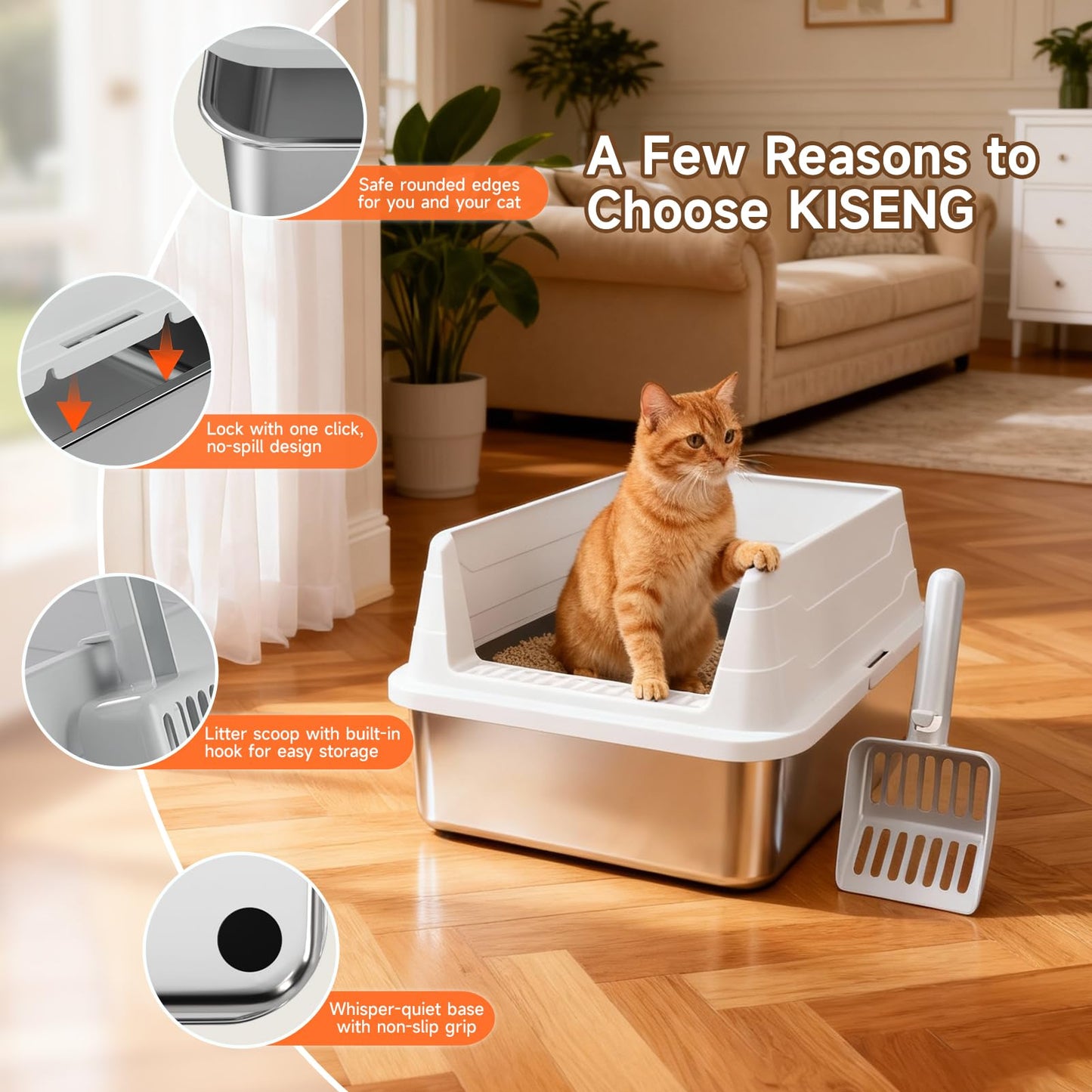 Stainless Steel Cat Litter Box, Odor Free Metal Litter Box