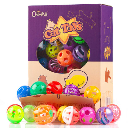 CHIWAVA 48 Pack Plastic Noisy Cat Toy Balls with Bell Kitten Balls
