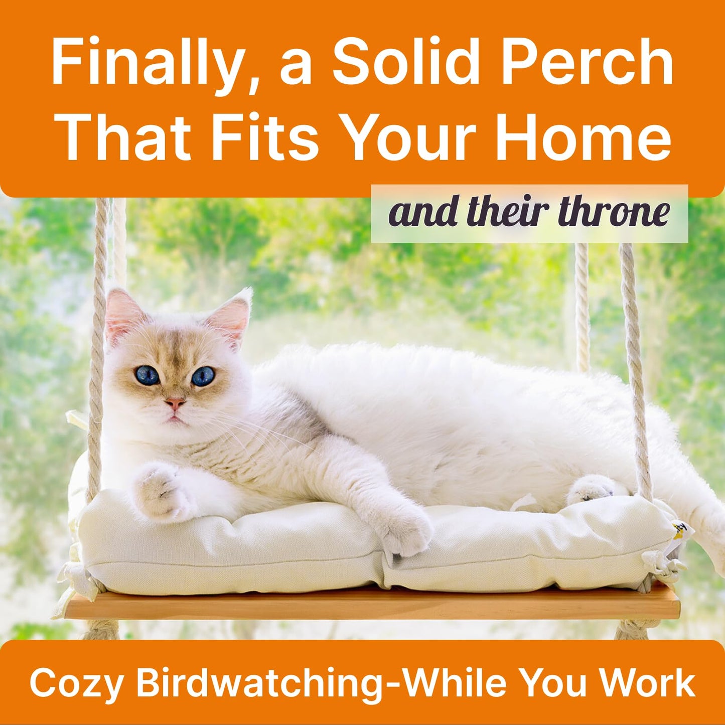 Cat Window Perch with Industrial-Grade Suction Cups Solid Pine Bed