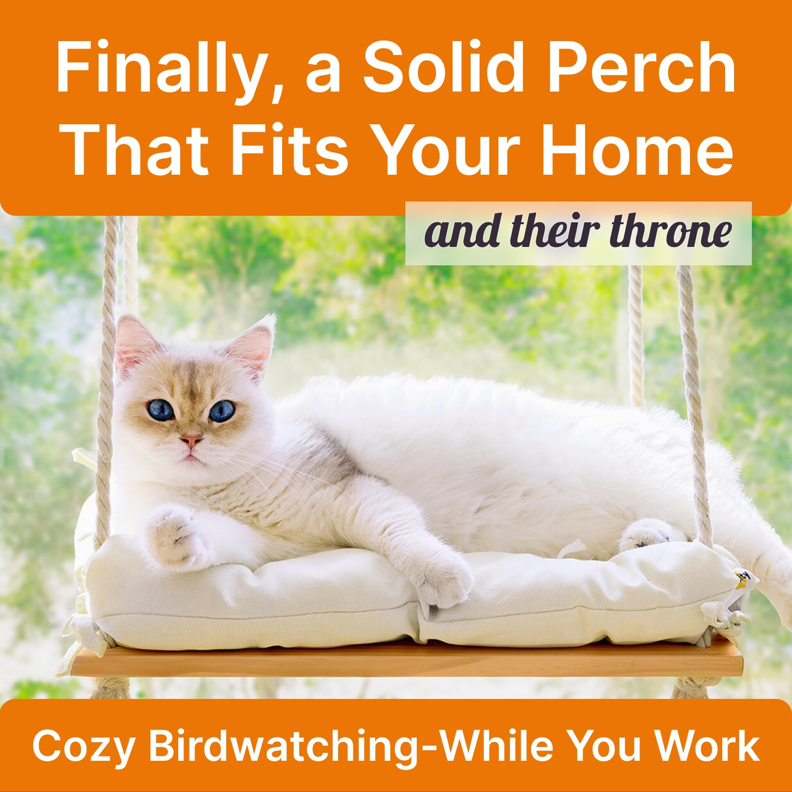 Cat Window Perch with Industrial-Grade Suction Cups Solid Pine Bed