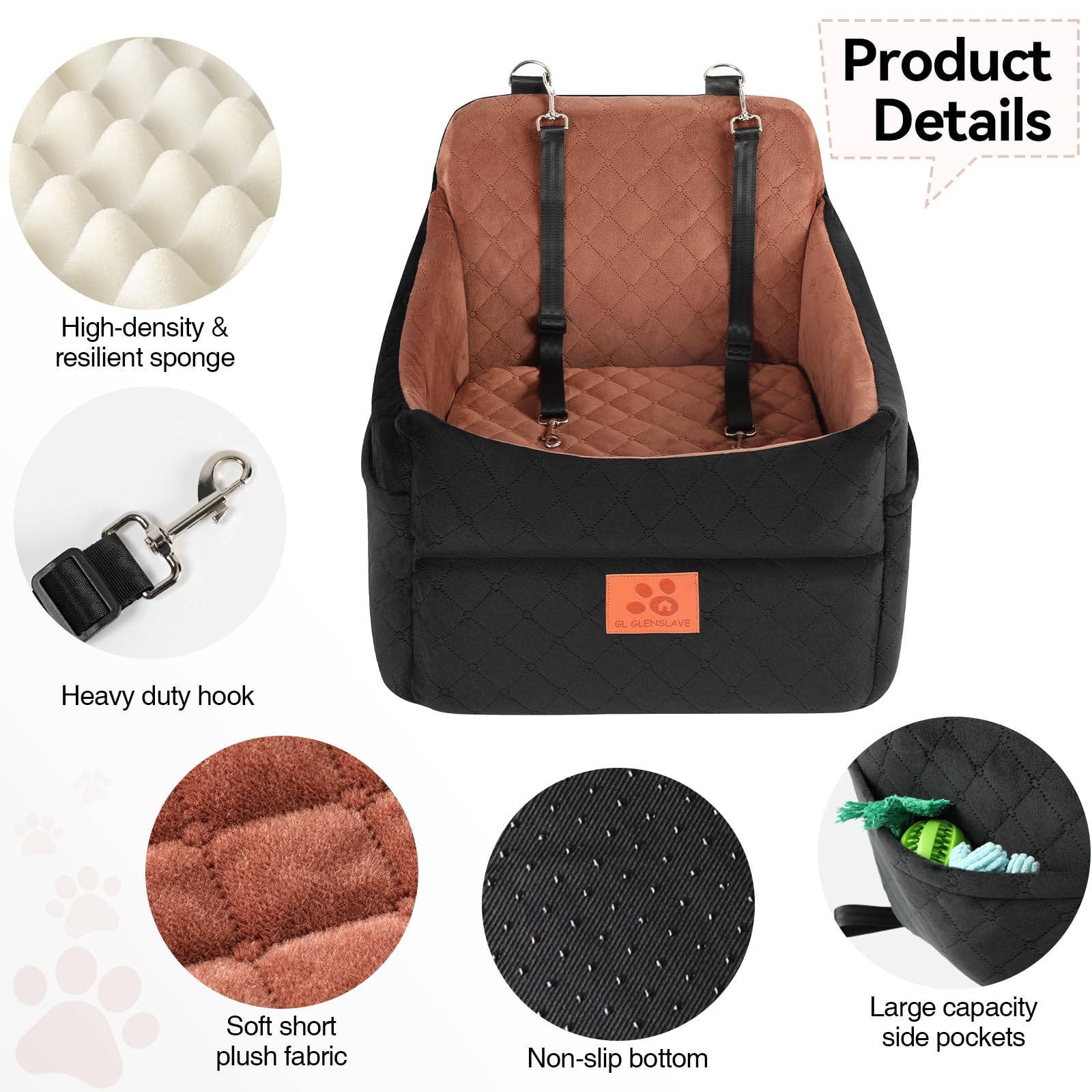 GL GLENSLAVE Dog Car Seat for Small/Medium Dogs, Dog Booster Car Seat