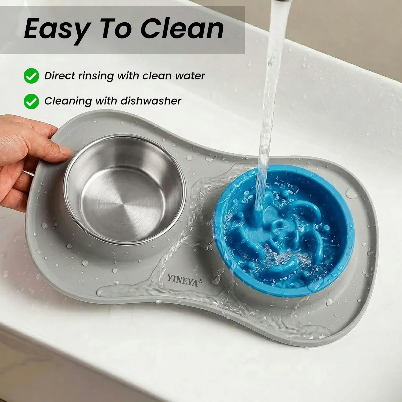 YINEYA Slow Feeder Dog Bowls Stainless Steel Food and Water Bowl Mat