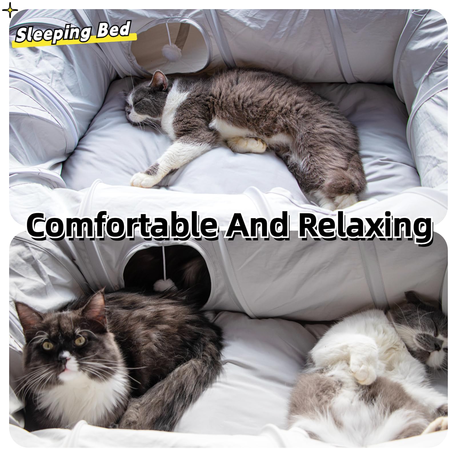 XxingSheep 4 Ways Shuttled XL Cat Tunnel Bed for Indoor Cats Bed