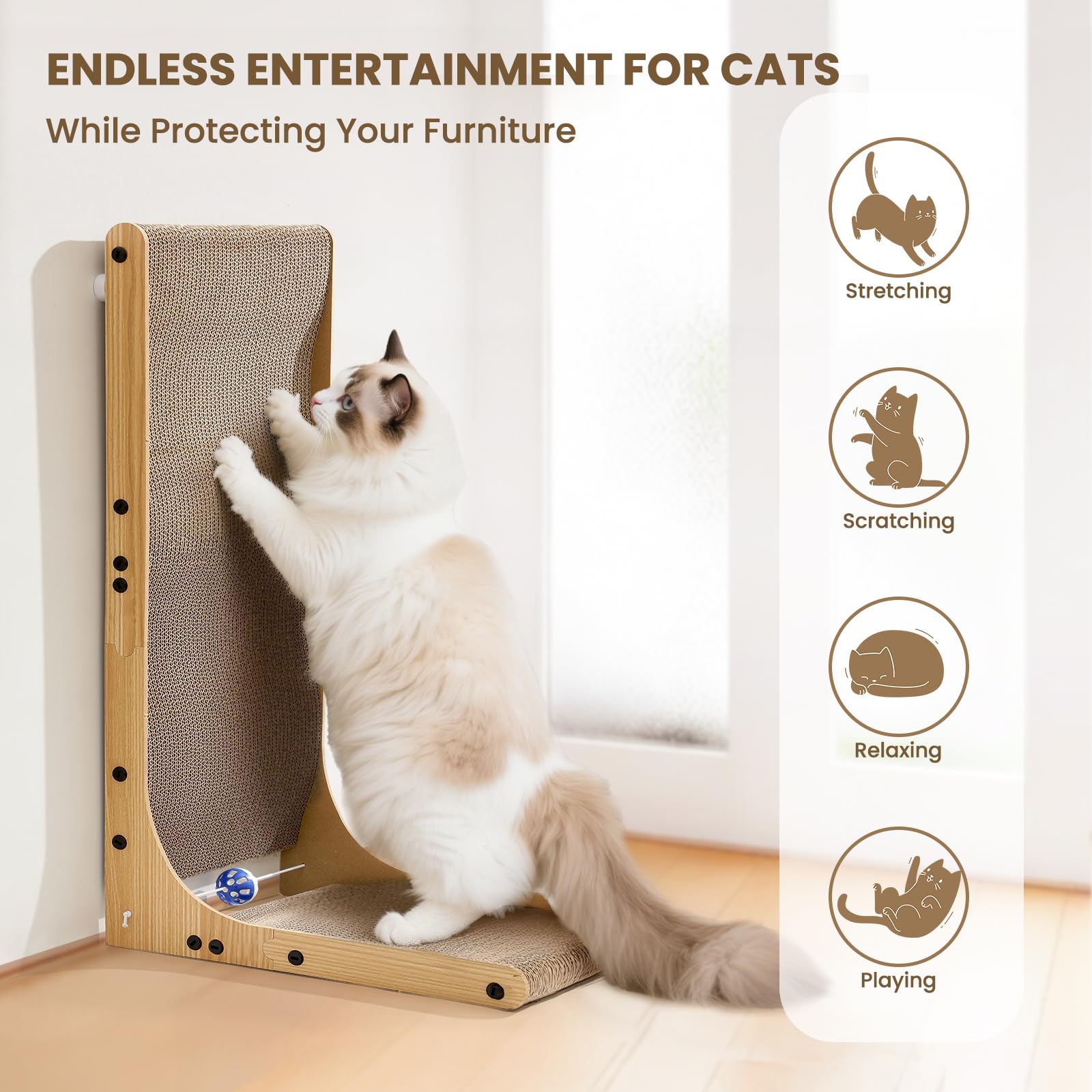 Cat Scratcher with Replacement Cardboard, 27.6" L Shape Wall Catnip