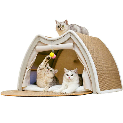 Cat Houses for Indoor Cats 4 Seasons Cat Bed Cave with Natural Bed