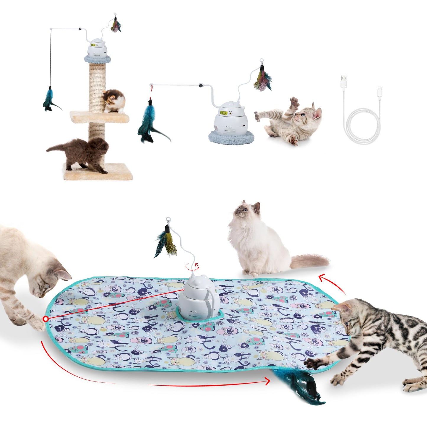 PAWSPIK Interactive 4-in-1 Laser Hide Seek Rechargeable Automatic Toy