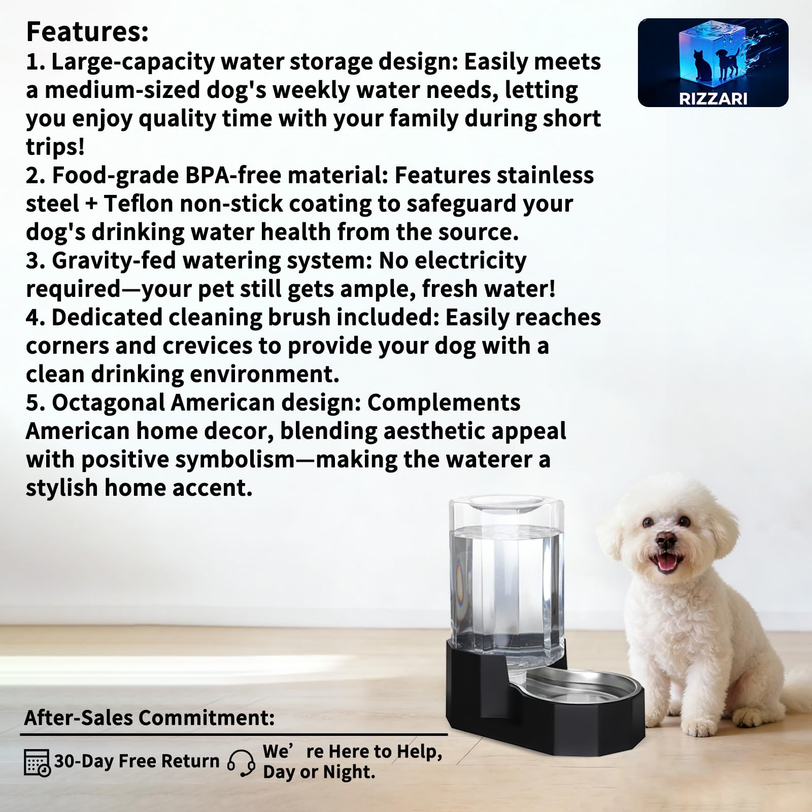 Sfozstra Large Dog Water Dispenser: Automatic Gravity Water Feeder