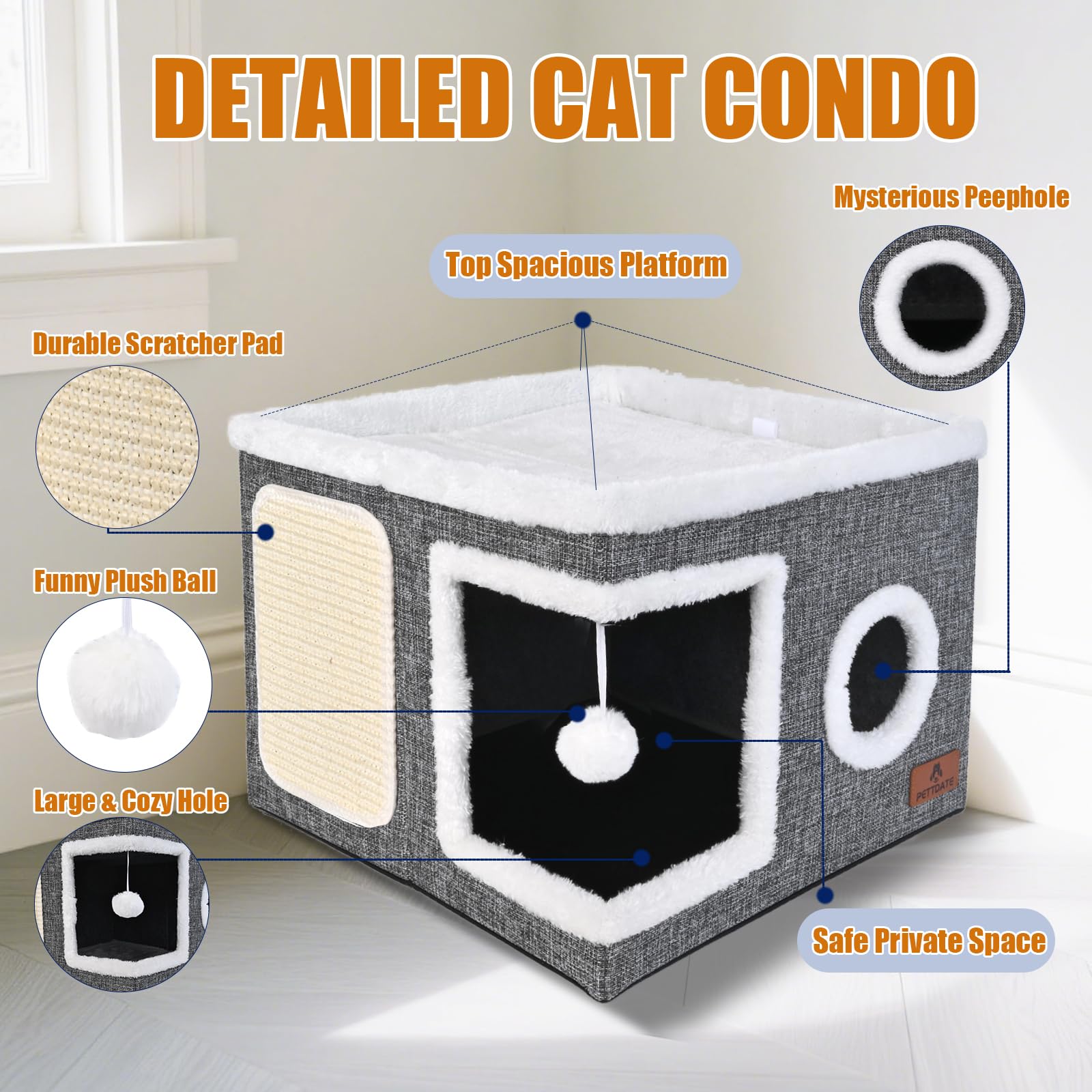Cat Beds for Indoor Cats Foldable Cat Hideaway with Hanging Fluffy Bed