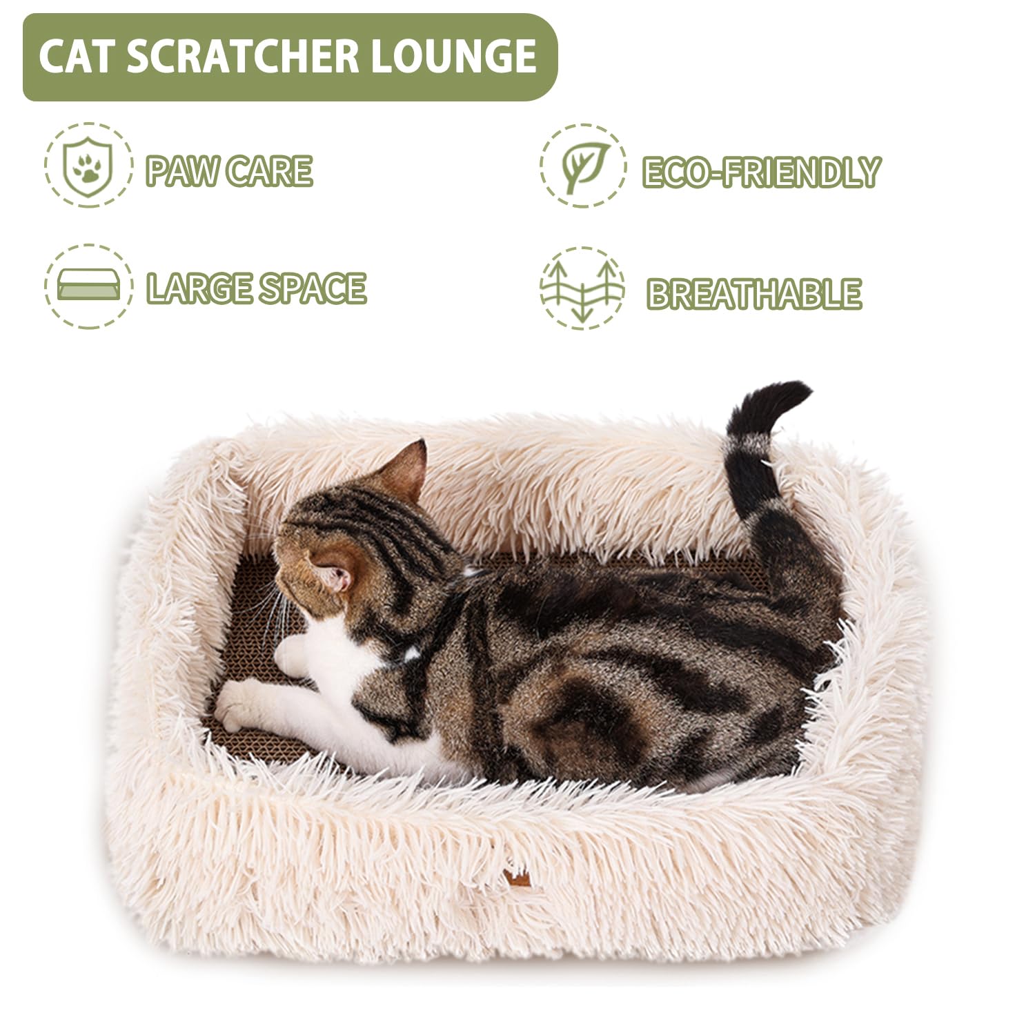 TIGOADT Fluffy Cat Scratcher Lounge Box with Removable Toy