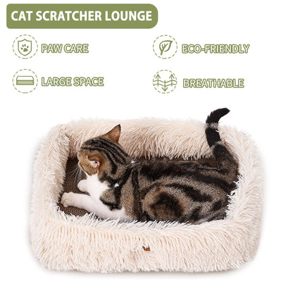 TIGOADT Fluffy Cat Scratcher Lounge Box with Removable Toy