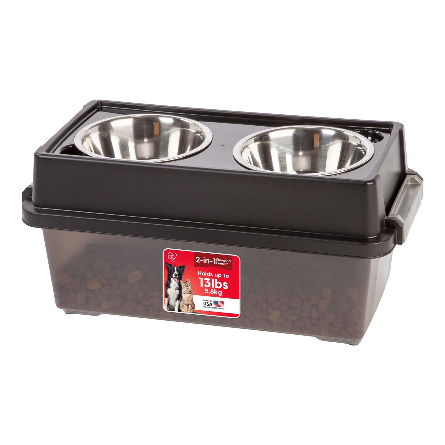 IRIS USA Dog Bowls Elevated with Storage, 9" H Raised Feeding Bowl